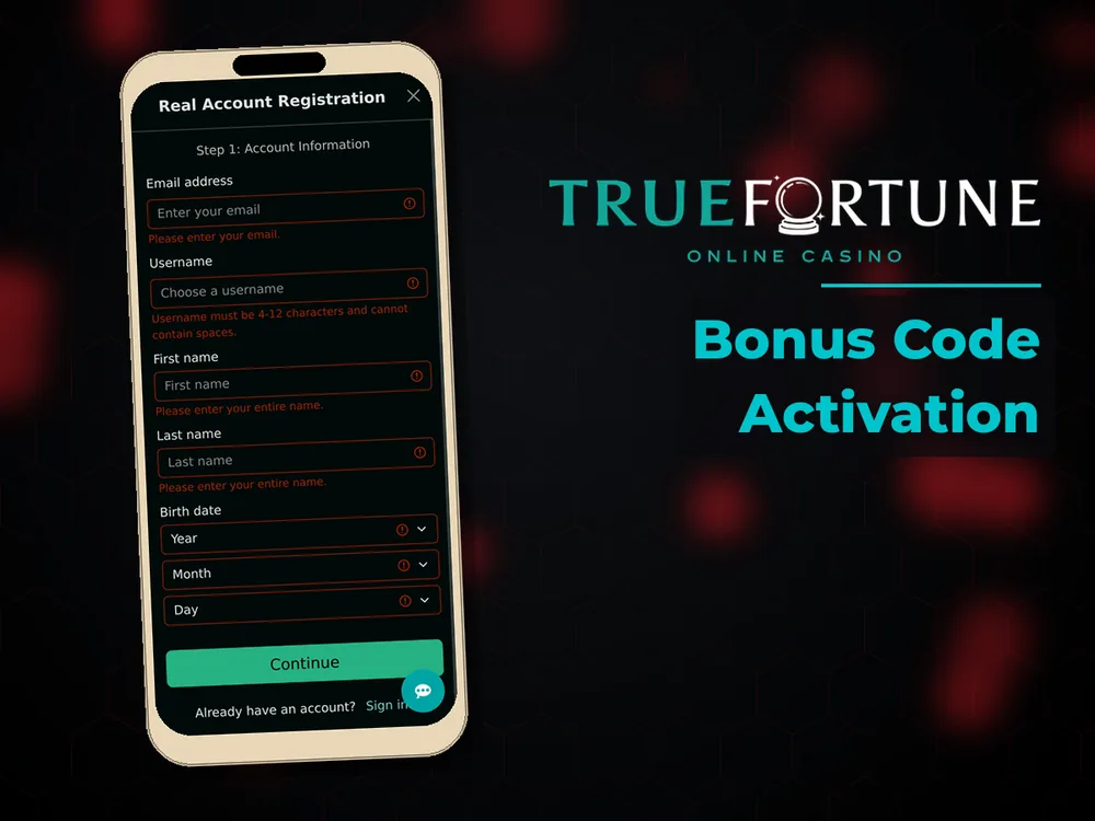 True Fortune casino - Bonus Code Activation