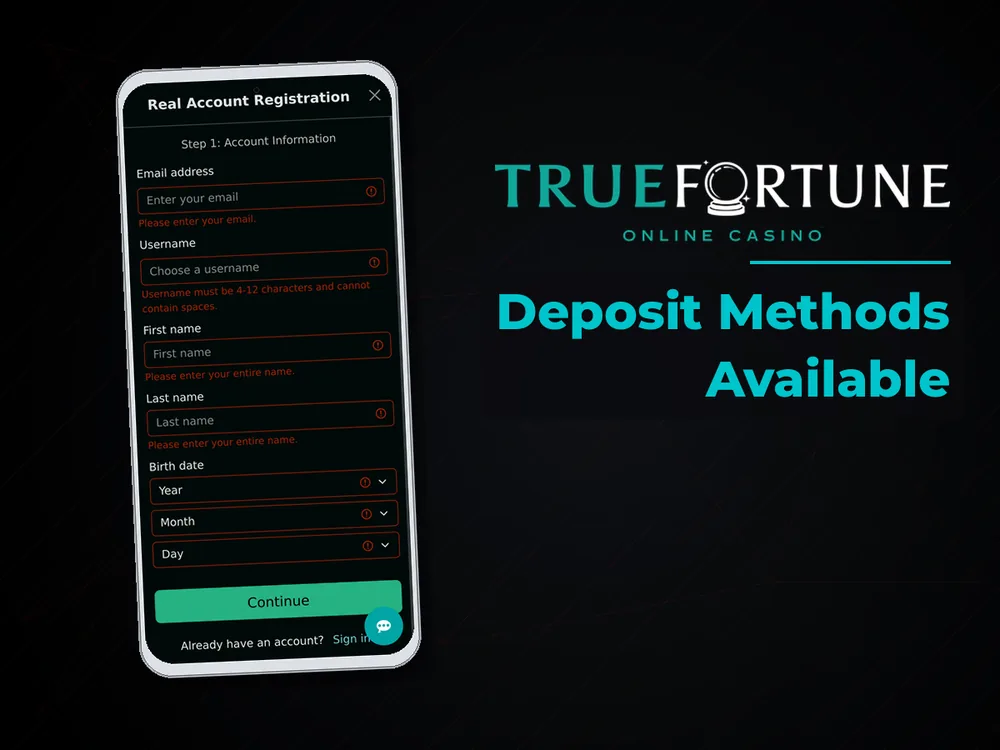 True Fortune casino - Deposit Methods Available