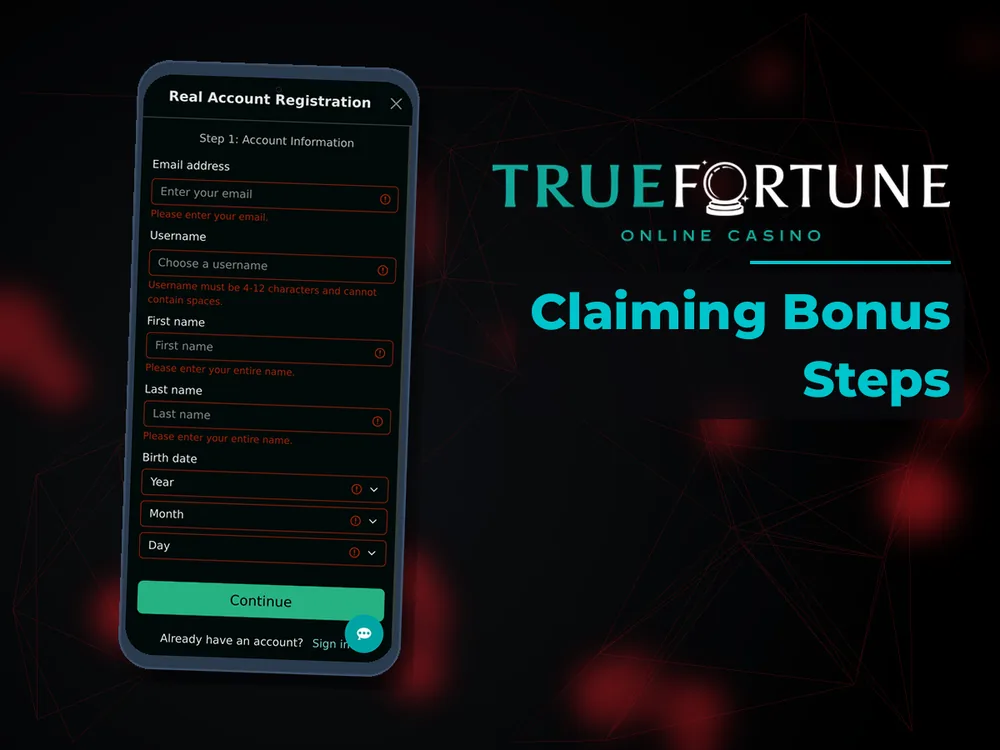 True Fortune casino - Claiming Bonus Steps