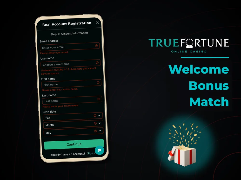True Fortune casino - Welcome Bonus Match