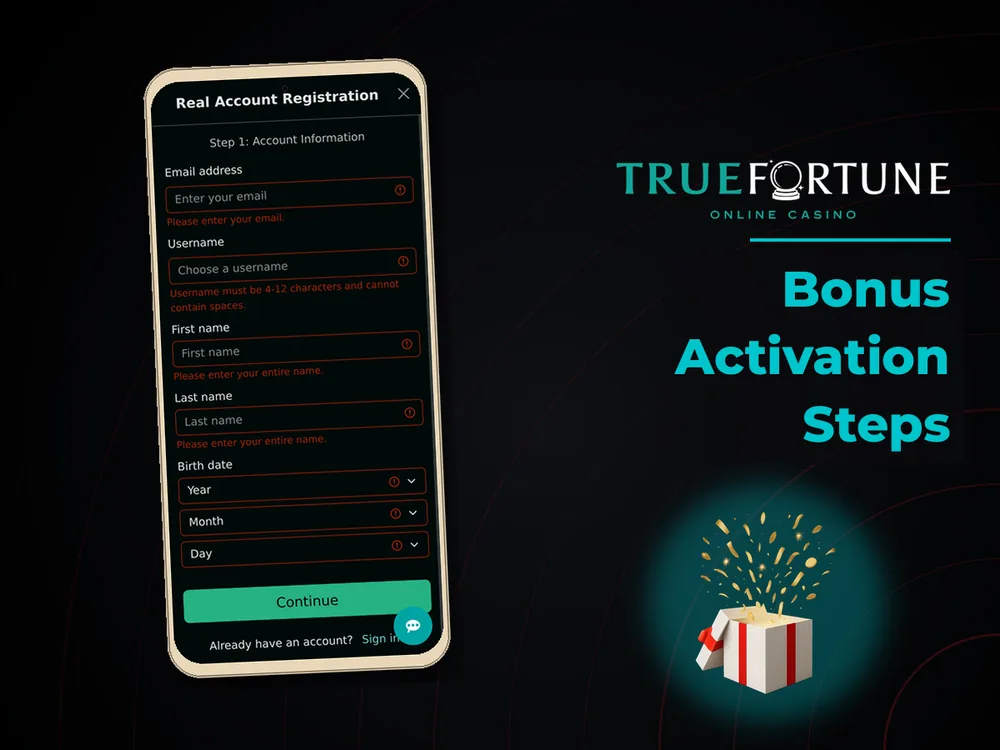 True Fortune casino - Bonus Activation Steps
