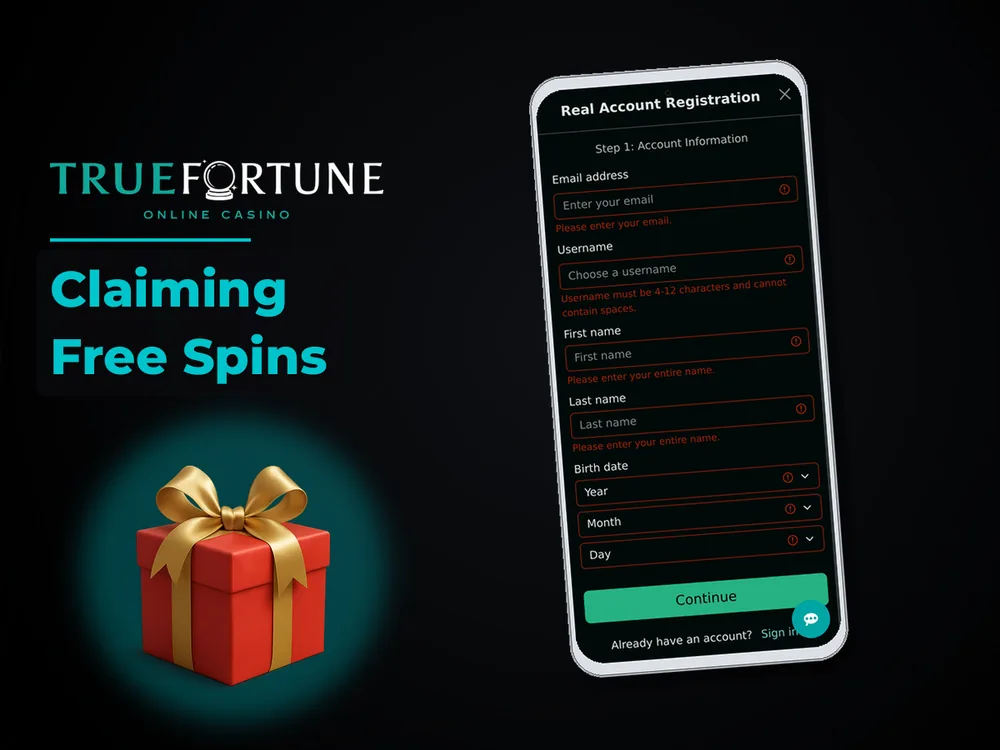 True Fortune casino - Claiming Free Spins