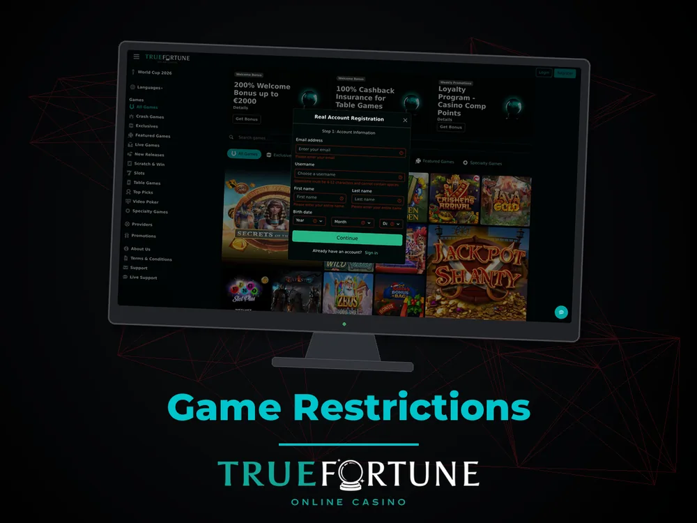 True Fortune casino - Game Restrictions