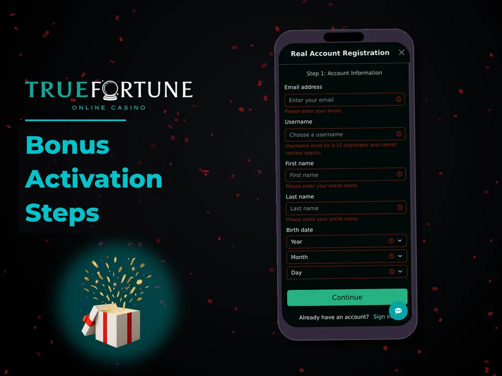 True Fortune casino - Bonus Activation Steps