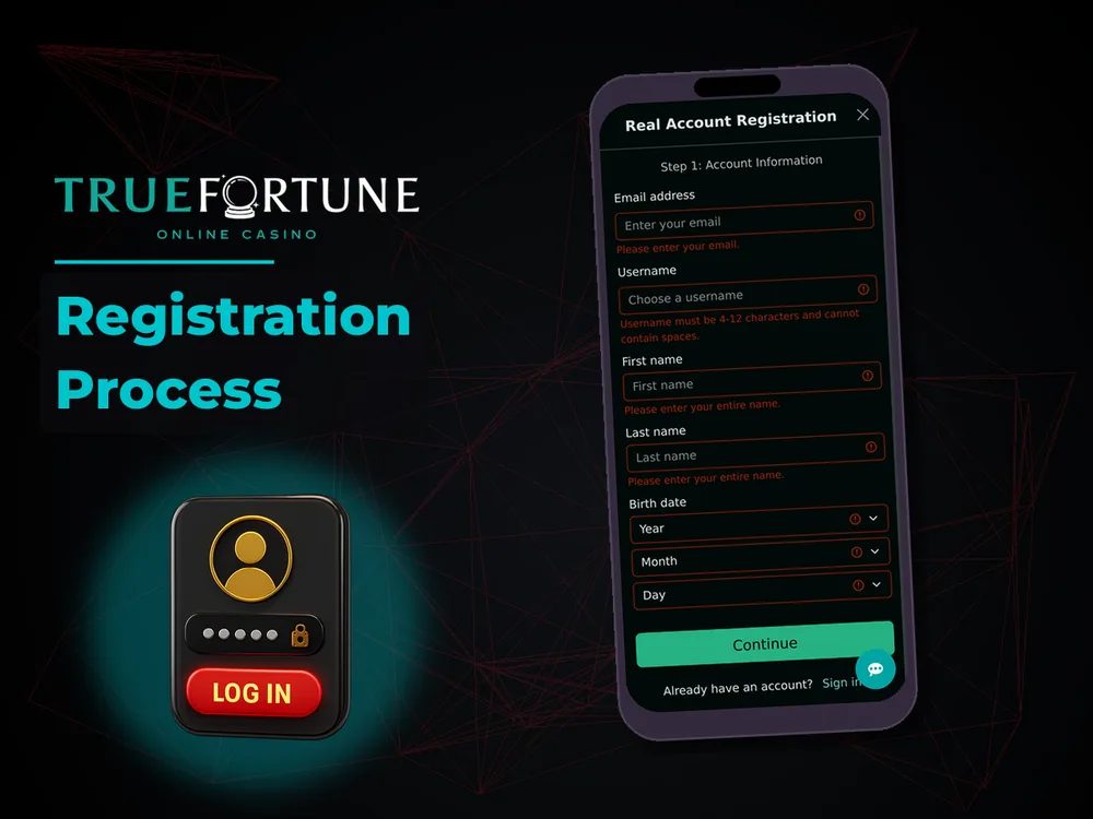 True Fortune casino - Registration Process
