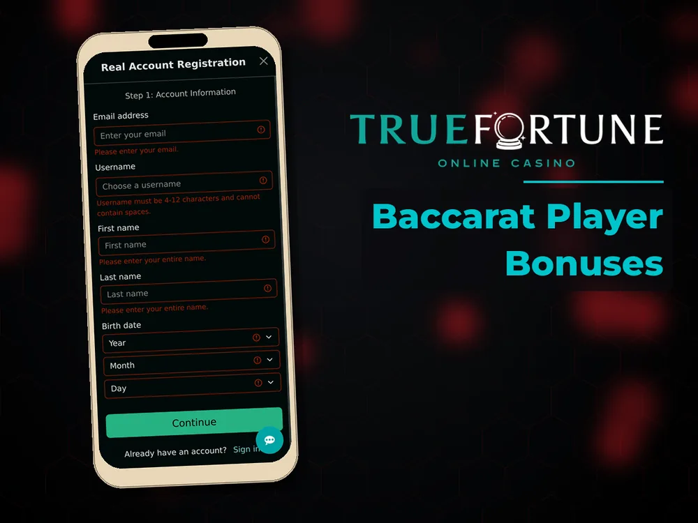 True Fortune casino - Baccarat Player Bonuses
