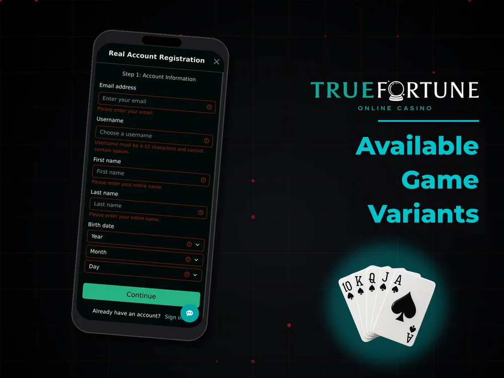 True Fortune casino - Available Game Variants