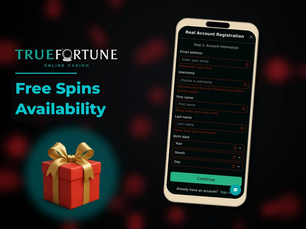 True Fortune casino - Free Spins Availability